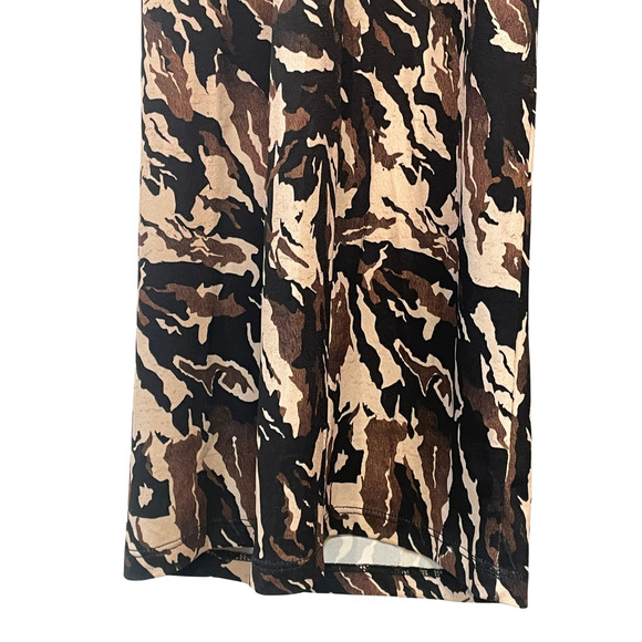 Zara Basic Sz L Pull-On Wide Leg Pants 30"Ins High Waist Animal Print Camo Flowy - Picture 4 of 6